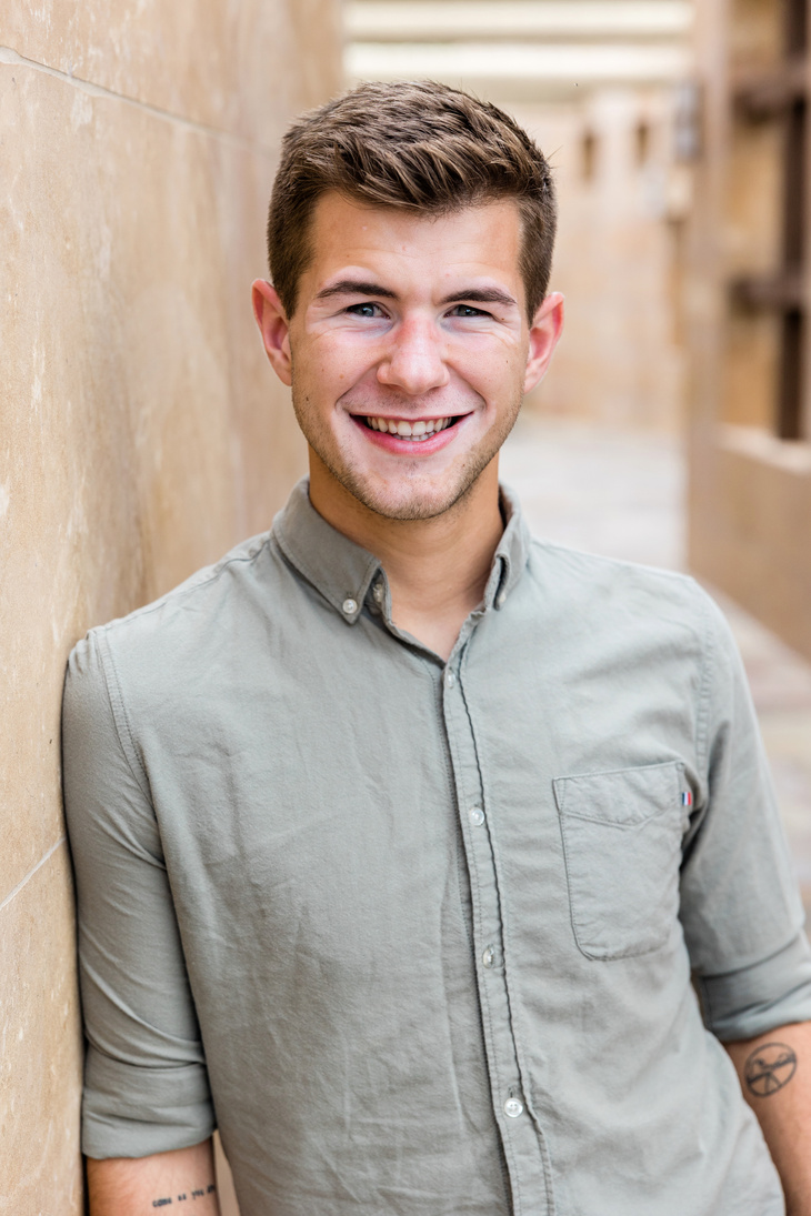 Man in Sage Green Dress Shirt